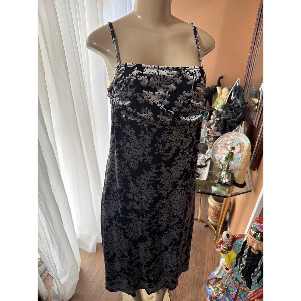 BTFBM Silver Floral Burnout Velvet Midi Slip Dress Black Sleeveless Large NWT